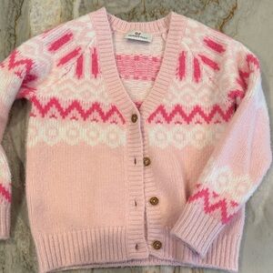 Vineyard Vines Pink & White Fair Isle V-Neck Button Cardigan